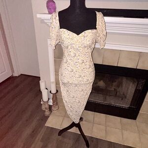 Bardot Cream and Yellow Floral Midi Dress